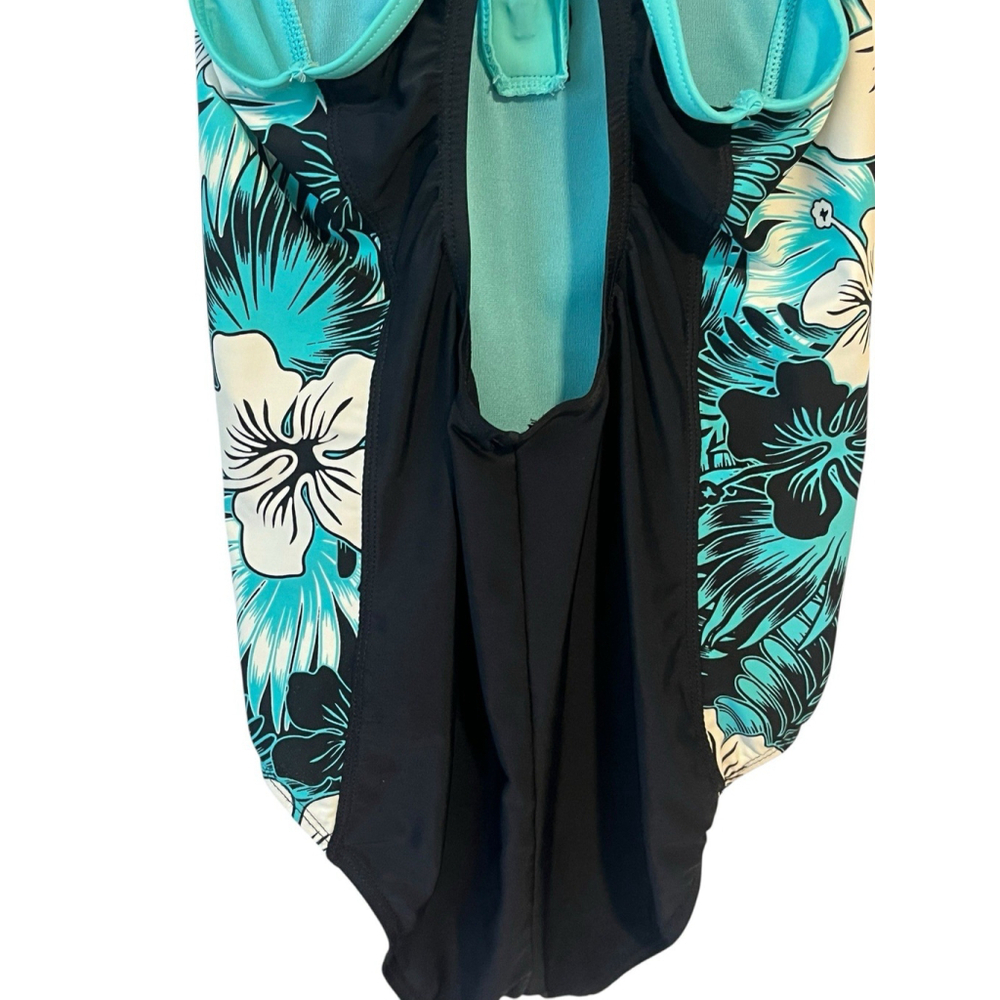Gerry Girls One Piece Swimsuit Size 16 Black Teal Racerback - Picture 9 of 11